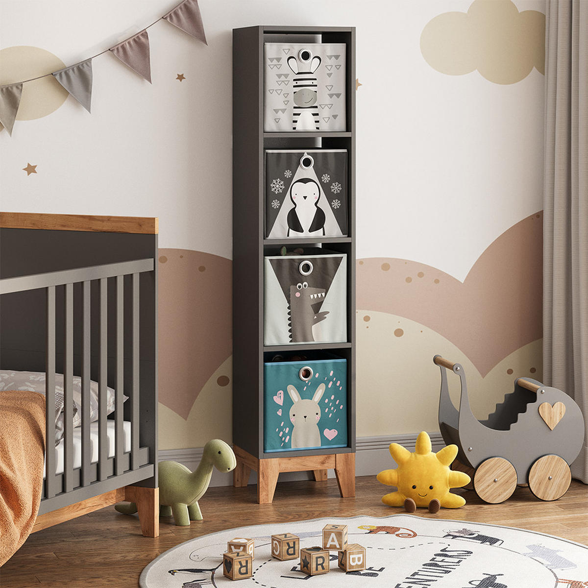 KINDERREGAL Malia Grau/Artisan 35.2 x 159.5 cm - Grau, Holzwerkstoff (35.2/159.5/30cm) - VitaliSpa