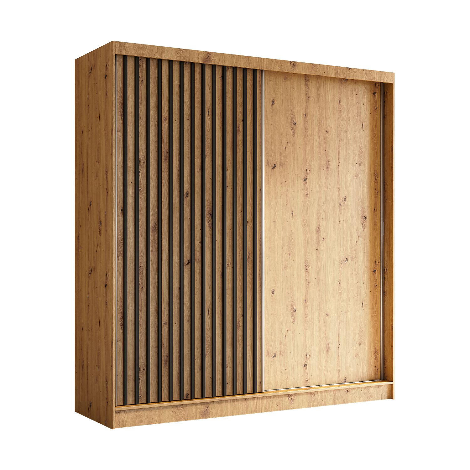 SCHWEBETÜRENSCHRANK Erika 200 cm mit Lamellen ohne Spiegel 2-türig, Artisan, Artisan, Lamelle schwarz - Schwarz/Braun, Kunststoff (200/216/51cm) - Margaret Hadas24