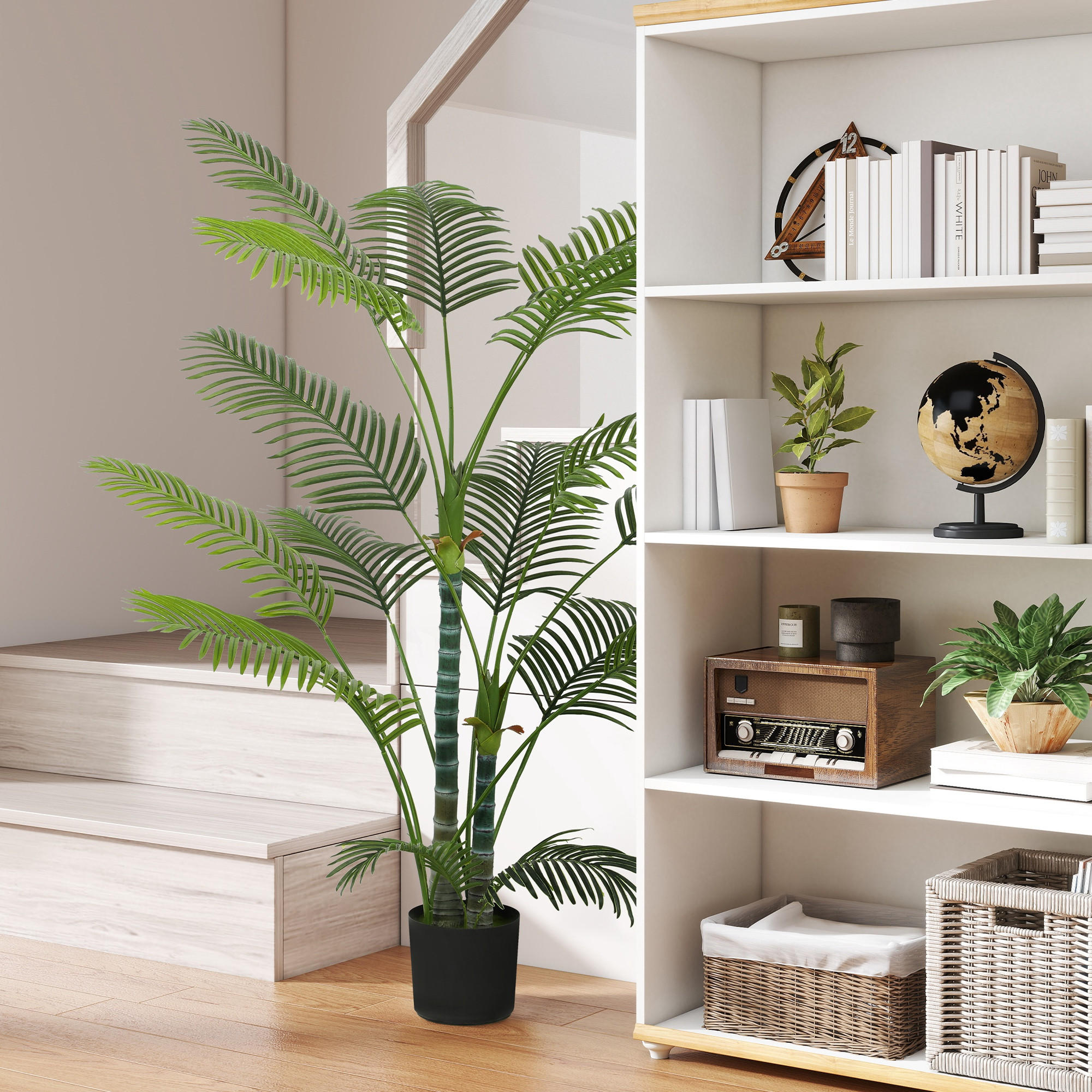 KÜNSTLICHE Palme groß 175 cm Kunstpflanze im Topf mit UV-Schutz für Garten - Schwarz/Grün, Kunststoff (175cm) - HOMCOM