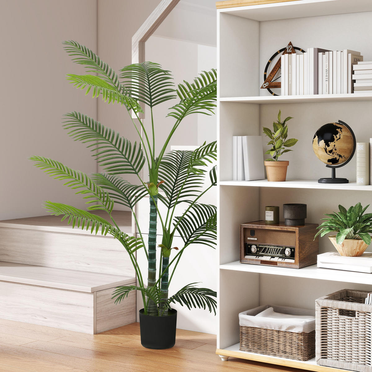 KÜNSTLICHE Palme groß 175 cm Kunstpflanze im Topf mit UV-Schutz für Garten - Schwarz/Grün, Kunststoff (175cm) - HOMCOM