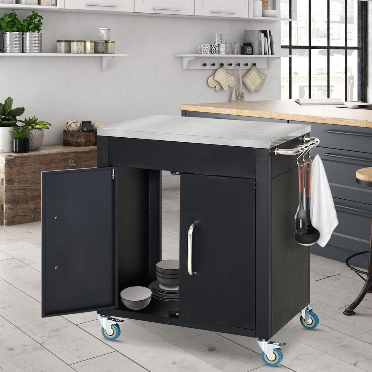KÜCHENWAGEN, Eisen, Edelstahl, Schwarz - Schwarz, Metall (50/86.5/86cm) - HOMCOM