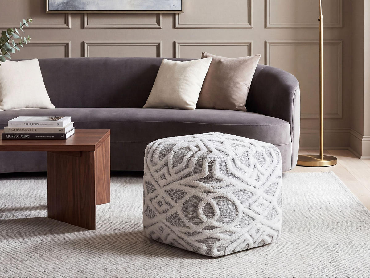 POUF Bhilwara 40/40/40 cm - Weiß, Naturmaterialen/Textil (40/40/40cm) - Beliani