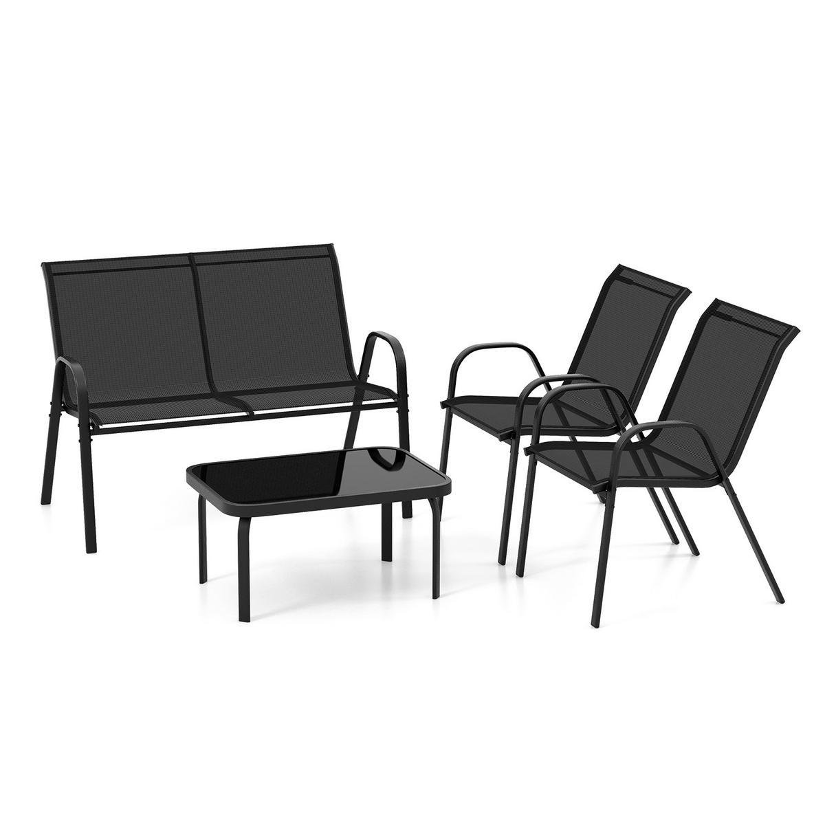 GARTENMÖBEL Set Schwarz(4-teilig) - Schwarz, Metall - COSTWAY