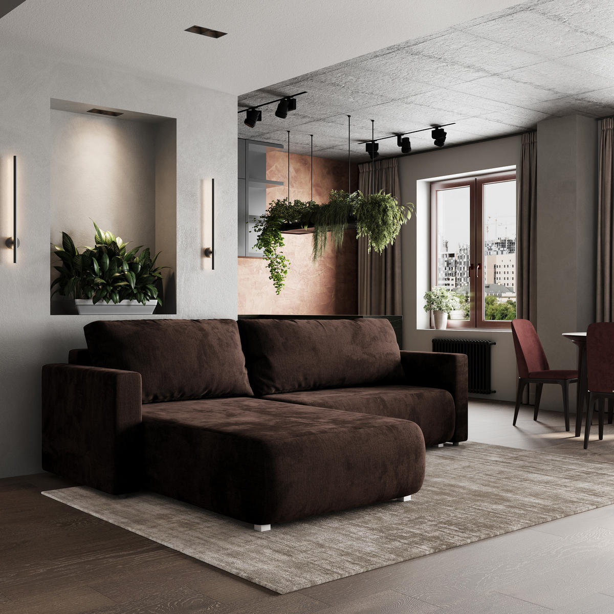 ROHOVÁ SEDAČKA TURIN hnědá - šedá/hnědá, dřevo/textil (265/183cm) - MASSENO