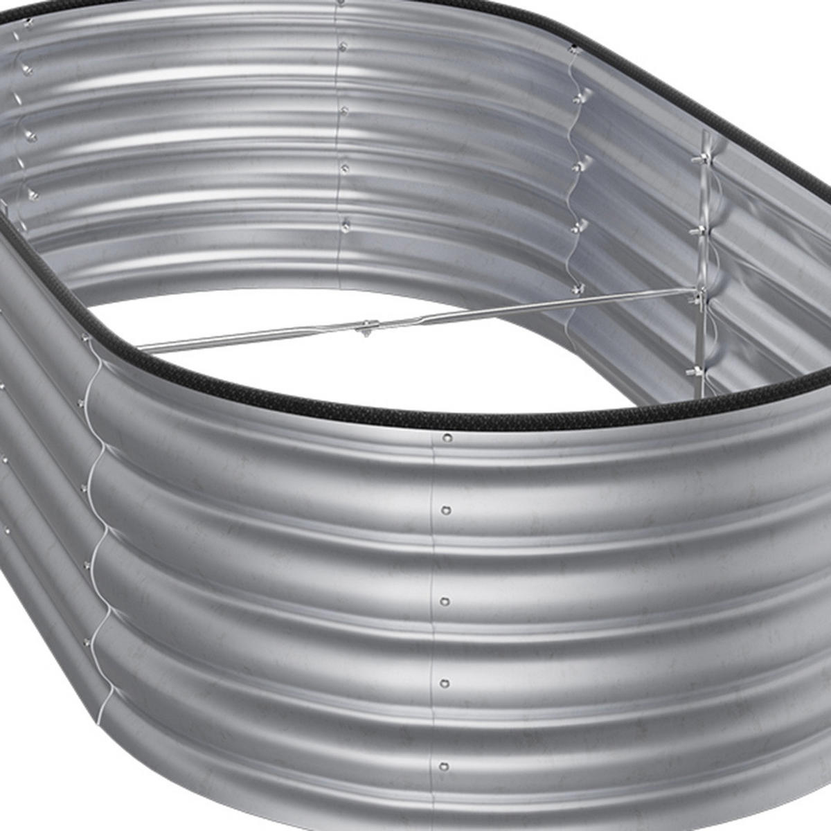 HOCHBEET-PFLANZKASTEN mit Pflanzenstütze aus verzinktem Stahl in verzinkten Silber Ovalen Blumenkasten Garten Balkon rostfest 160 × 80 × 42 cm - Grün, Metall (80/42/160cm) - Livingandhome
