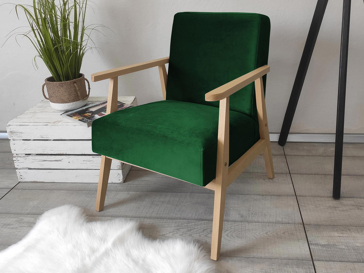 SESSEL Retro - Naturfarben/Grün, Holz/Textil (59/76/67cm) - MIRJAN24