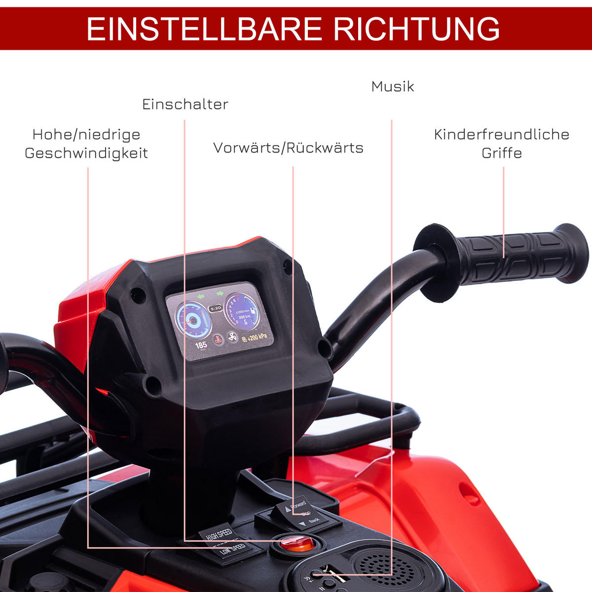 MINI ELEKTRO-QUAD KINDER, Schwarz+Rot, Kunststoff+ Stahl - Rot/Schwarz, Metall (88/45/50cm) - HOMCOM