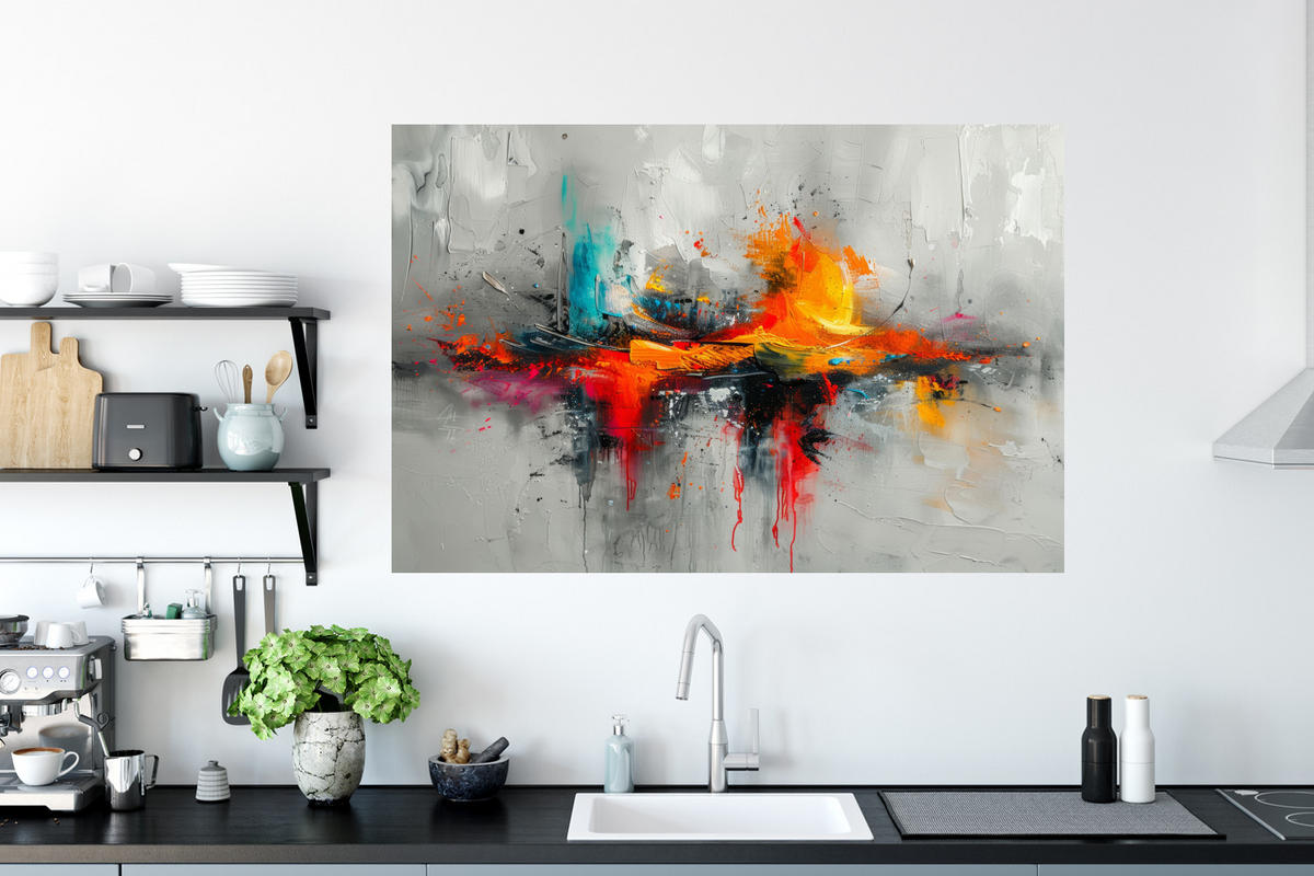 WANDTATTOO Moderne Kunst - Orange - Grau - Abstrakt 120x80 cm - Hellgrau, Kunststoff (120/80/0.1cm) - MuchoWow