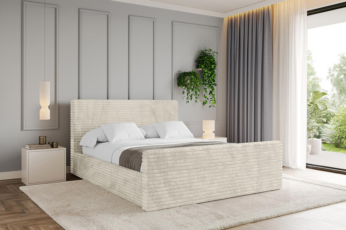 POLSTERBETT mit Bettkasten, Fußteil und Lattenrost, Boxbett mit Matratze H3/H4 - ALOVA-Z 180x200 Beige - Beige, Holzwerkstoff/Textil (180/200cm) - ALTDECOR