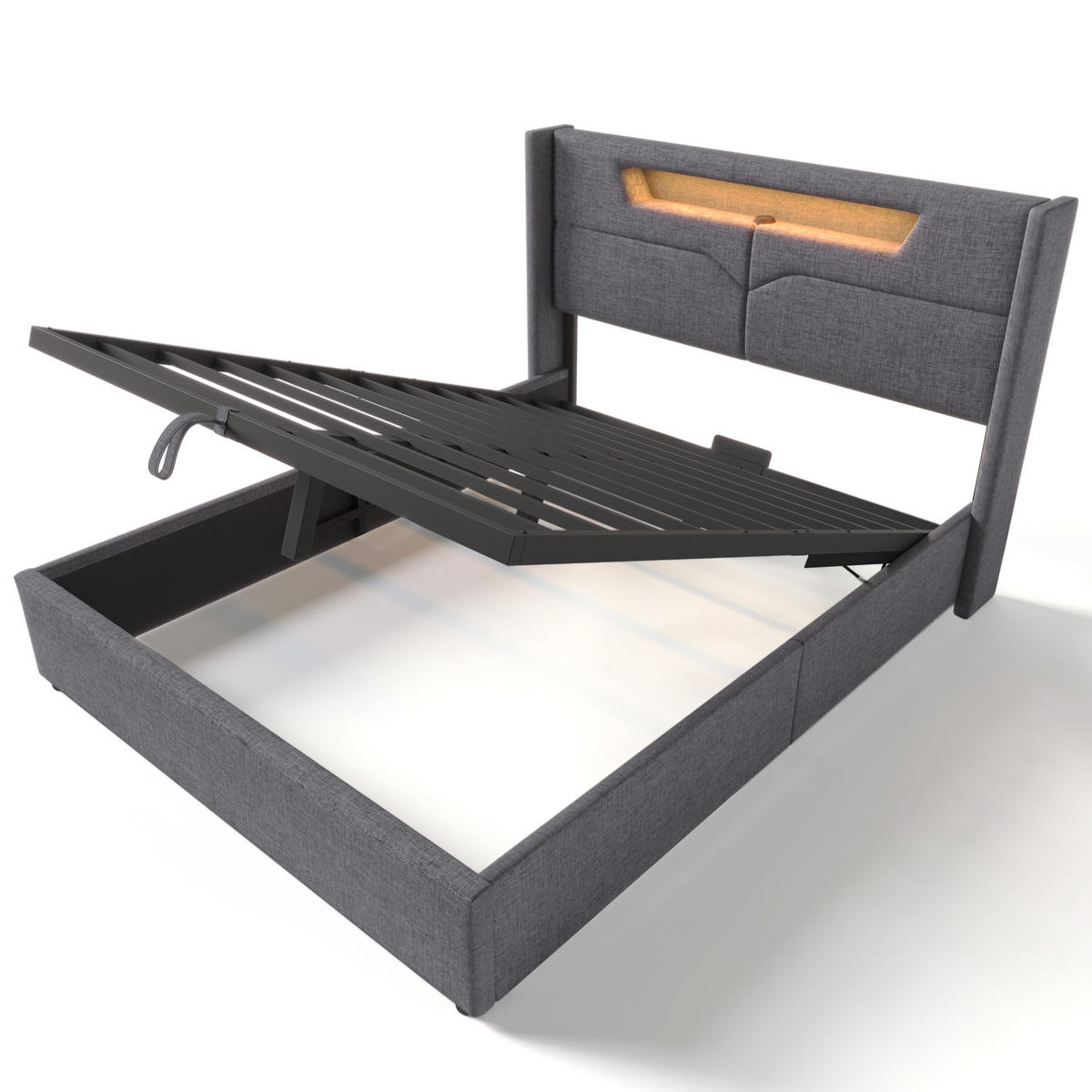 POLSTERBETT 160/200 cm Grau mit LED-Beleuchtung und USB-Anschlüssen - Grau, Textil (160/200cm) - OKWISH