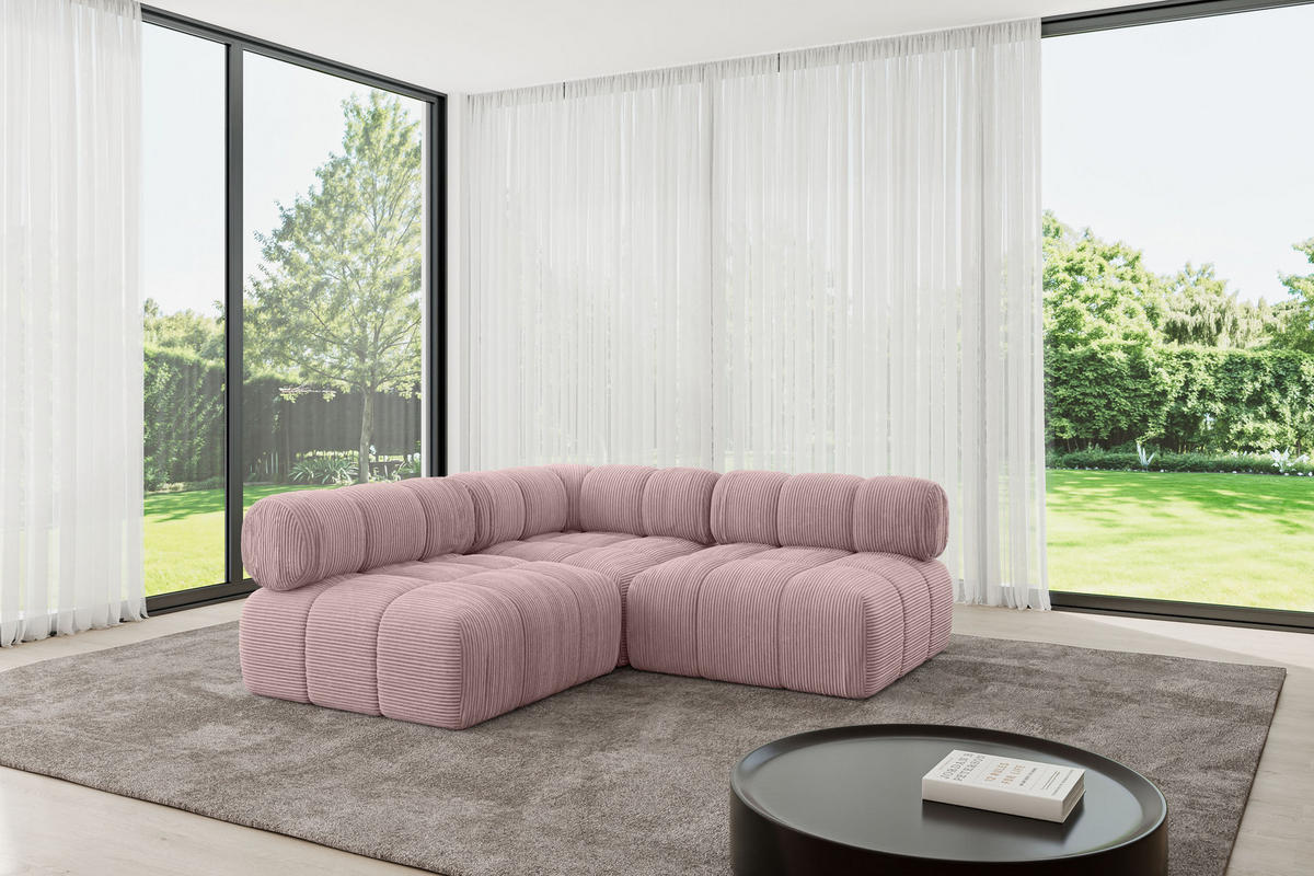 ECKSOFA modulares Sofa Samaro-L1 - 190x190x70 cm Rosa Cord - Rosa, Holzwerkstoff/Textil (190/190cm) - ALTDECOR