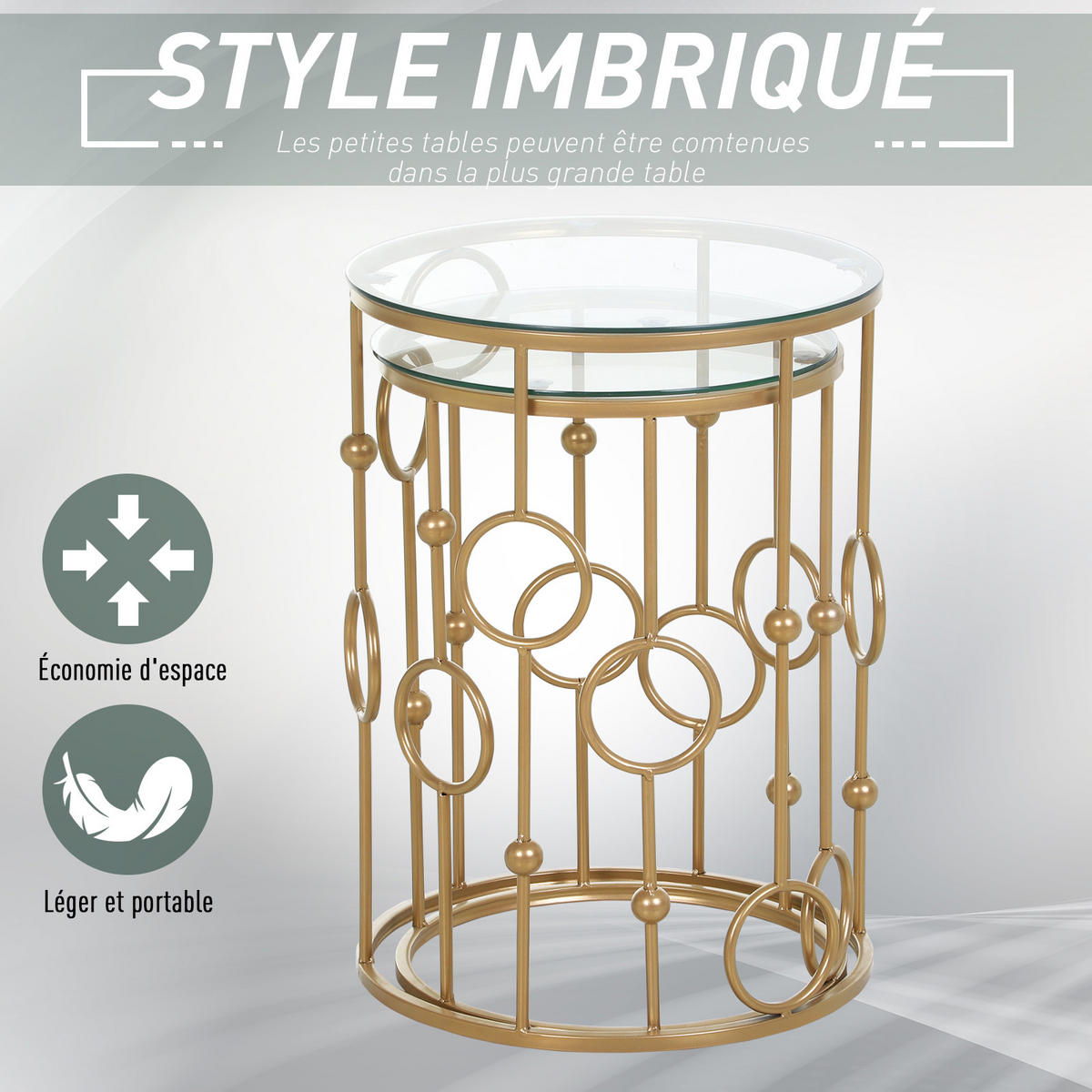 COUCHTISCH DE-15728 2er-Set Art déco Gold - Goldfarben, Metall (41/41/57cm) - ComfortXL