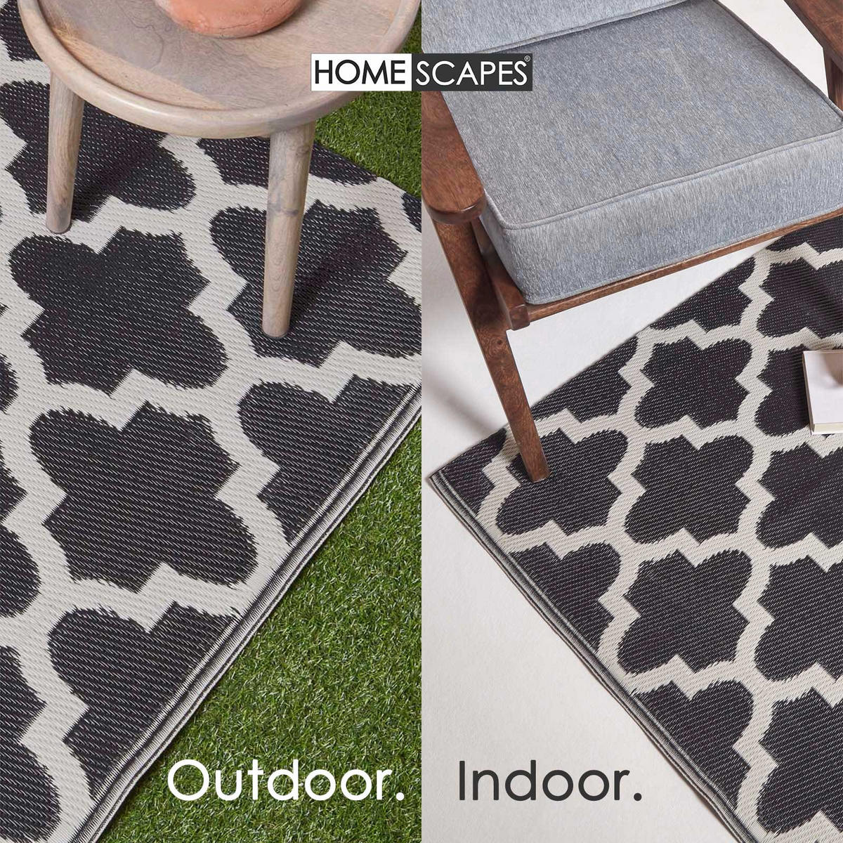 OUTDOORTEPPICH Nola geometrisch gemustert 120/180 cm - Schwarz, Kunststoff (120/180cm) - Homescapes