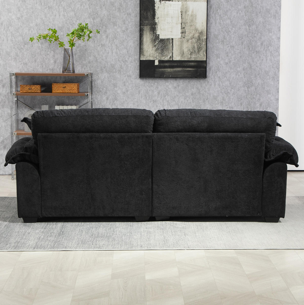 POHOVKA 214/89/93 cm černá z chenille s hlubokým sedem a dvouvrstvými polštáři - černá, textil (90.1/87.6/213.4cm) - OKWISH