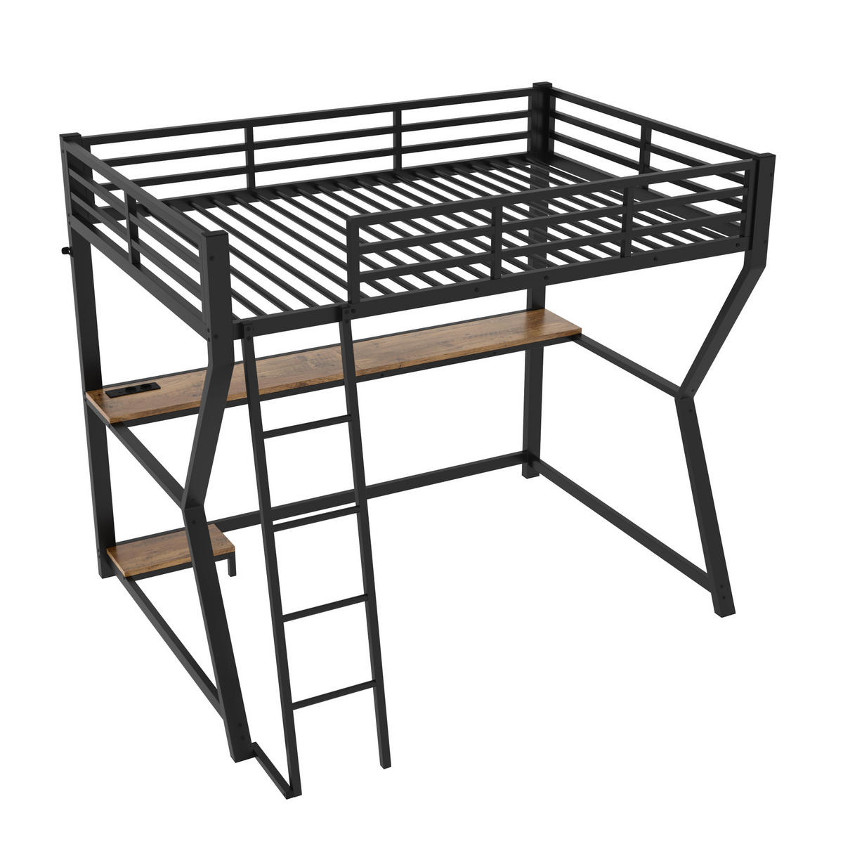 HOCHBETT 90/200 cm, Schwarz mit Schreibtisch, Steckdose und USB, ohne Matratze - Schwarz, Metall (90/200cm) - MIVRAY