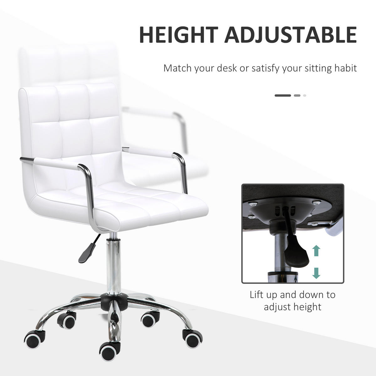 BÜROSTUHL Drehstuhl Rollhocker Drehhocker Arbeitshocker Stuhl Sessel Weiß - Weiß, Kunststoff (54/99/52.5cm) - HOMCOM
