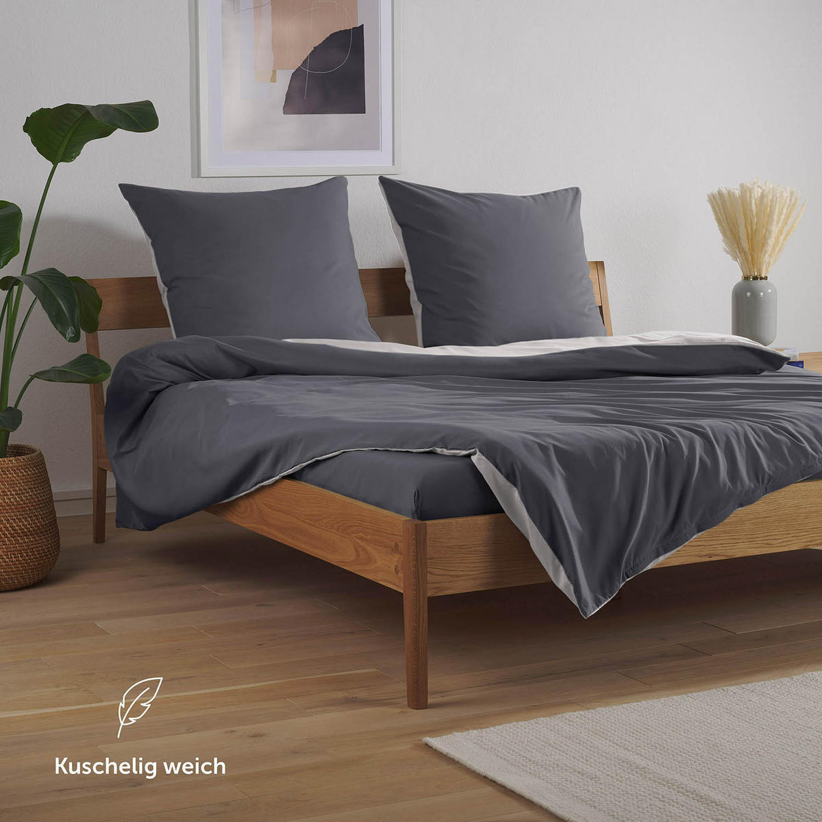WENDEBETTWÄSCHE Ebba 200/220 cm 2 mal 40/80 cm, Grau und Hellgrau - Hellgrau/Grau, Textil (200/220cm) - Blumtal