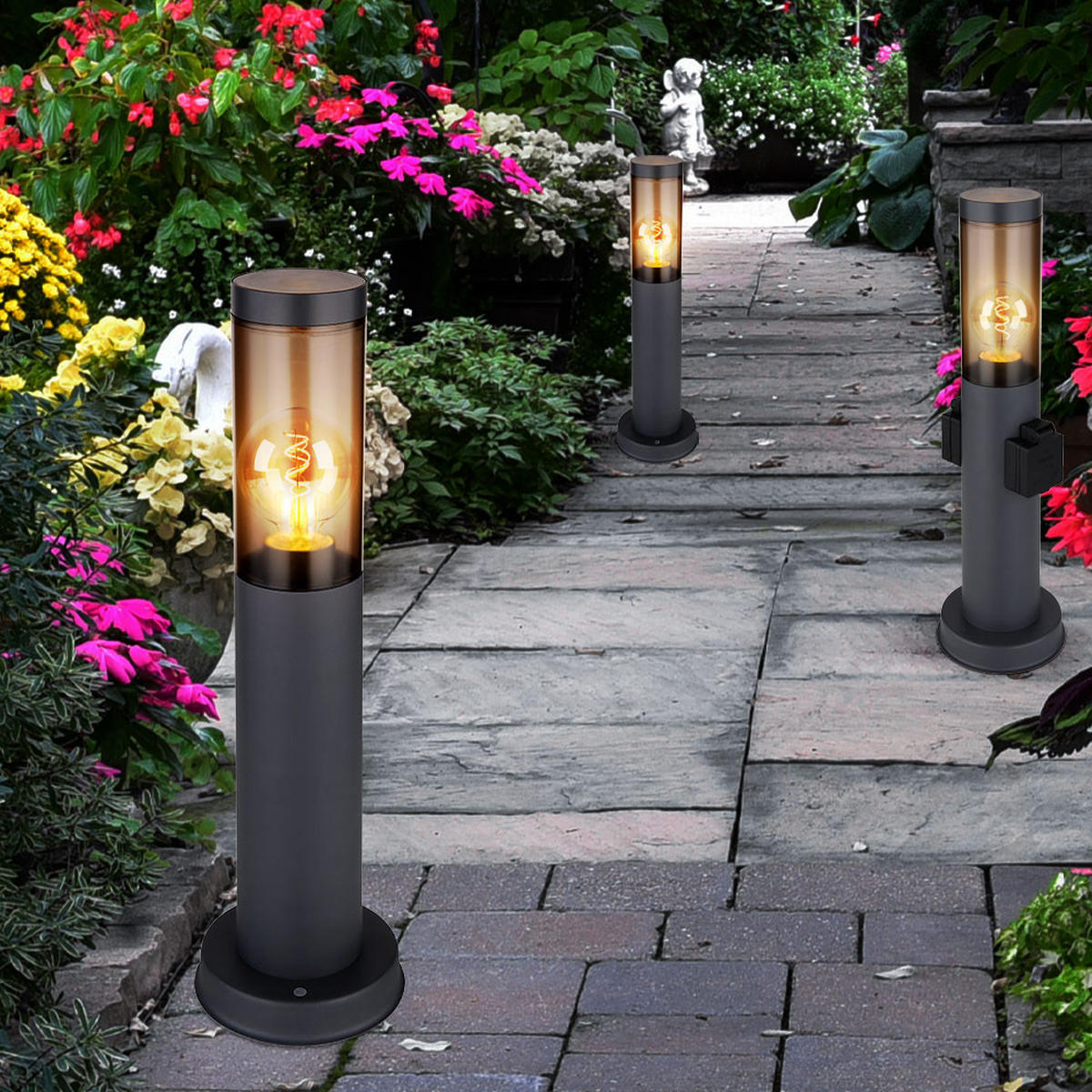 RGB LED SOCKELLEUCHTE Edelstahl Anthrazit 3er Set - Anthrazit, Metall (7.6/7.6/45cm) - Globo Lighting