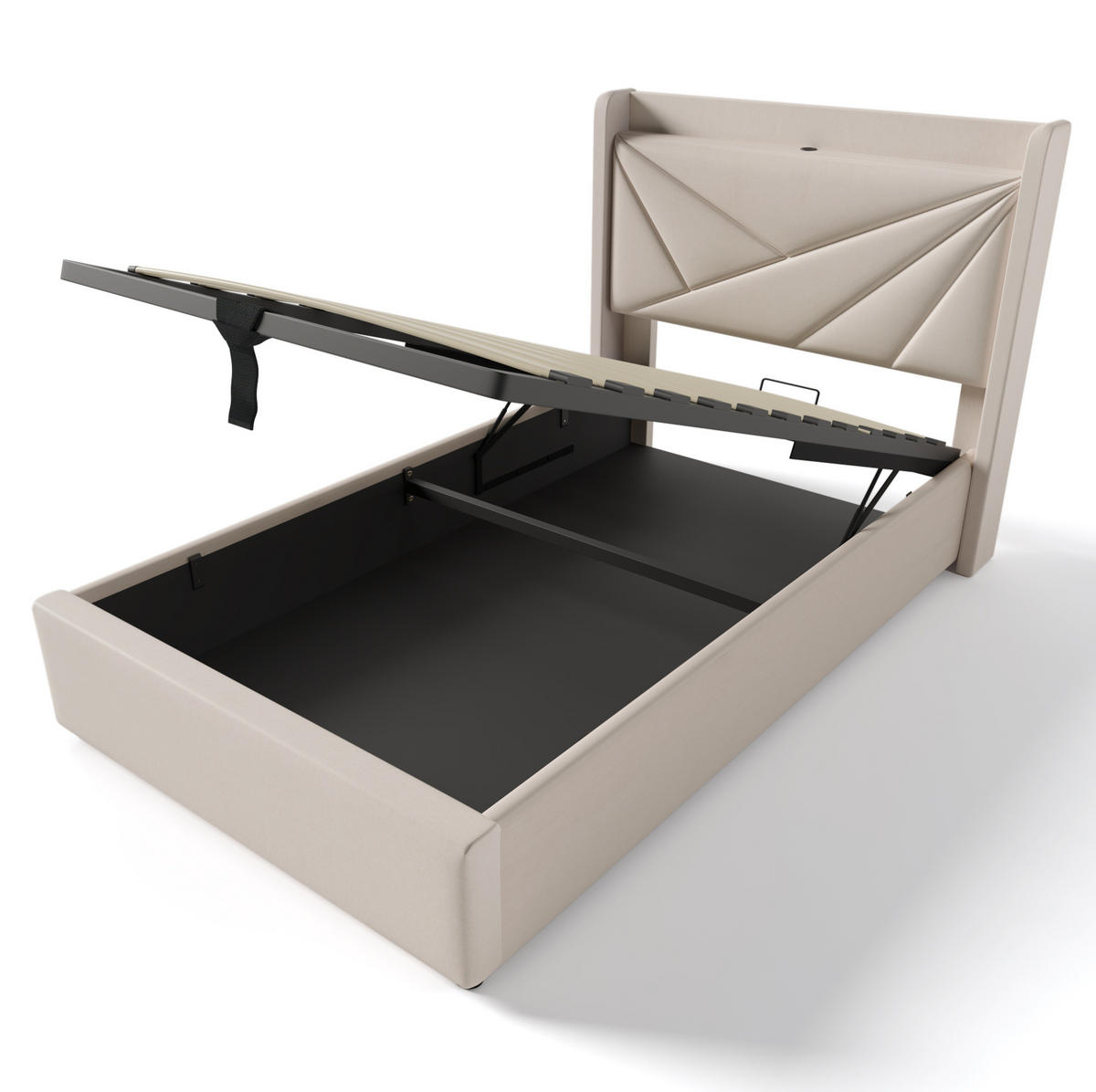 BETT mit Bettkasten und USB/Typ-C 90x200 cm Beige inkl. Matratze - Beige, Metall (90/200cm) - Meubliv