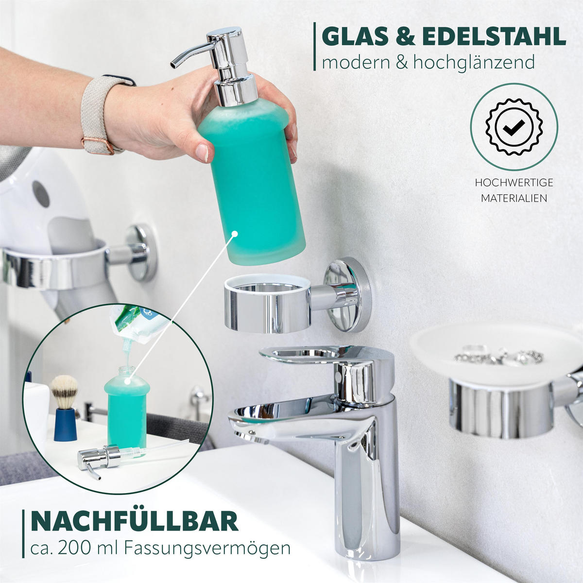 SEIFENSPENDER LUCENTE inkl. Kleber - Chromfarben, Metall (7/18/11cm) - bremermann