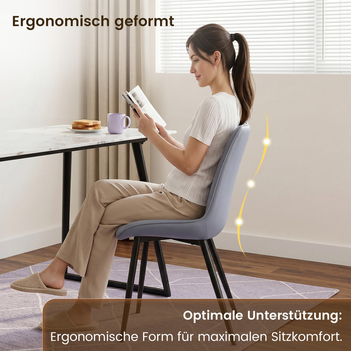 STUHL-SET 4 Stück Kunstleder-YZ1 - Dunkelgrau, Textil/Metall (62.5/88/53cm) - HOMAVO