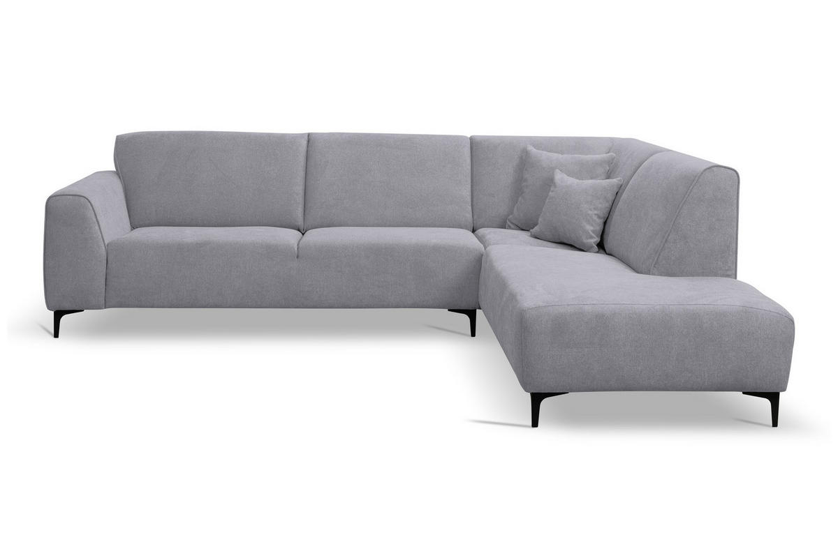 ECKSOFA Mula in L-Form, Coach Farbe: Hellgrau, Velourstoff, Ottomane Rechts - Hellgrau, Textil (274/210cm) - VENASI MÖBEL
