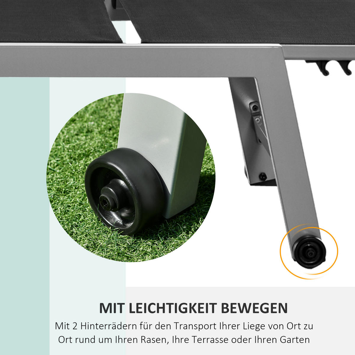 GARTENLIEGE - Schwarz, Kunststoff/Metall (65/102/169cm) - Outsunny