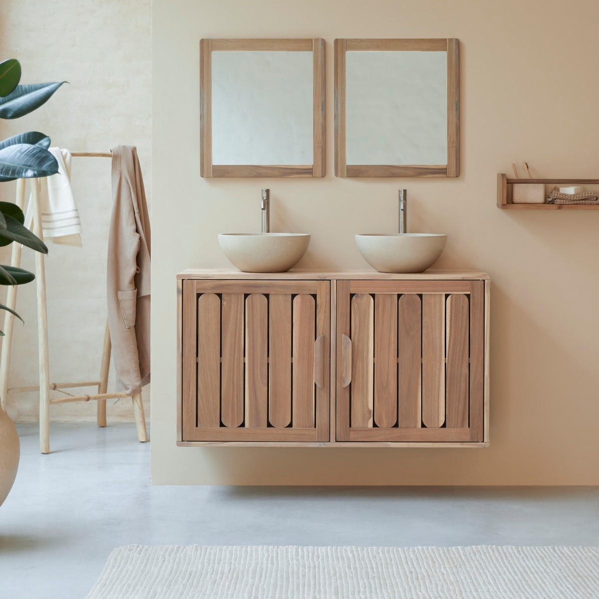 BADEZIMMERMÖBEL Lila Natur aus Akazie - Naturfarben, Holz (120/65/40cm) - Tikamoon