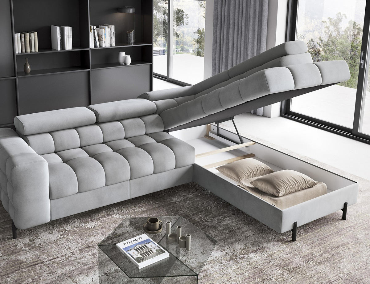 ECKSOFA Ferrucio R - Grau (Paros 05) - Grau, Holzwerkstoff (276/200cm) - Möblo
