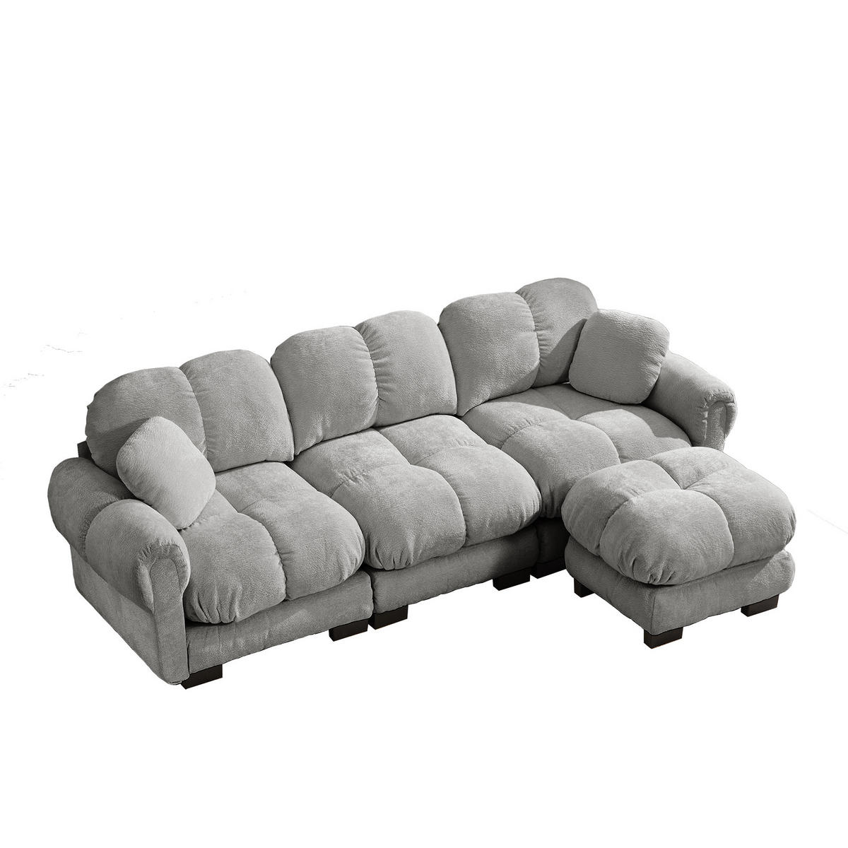 SOFA 3-Sitzer L-Form Chenille Hellgrau - Hellgrau, Holz (149/260cm) - Meubliv
