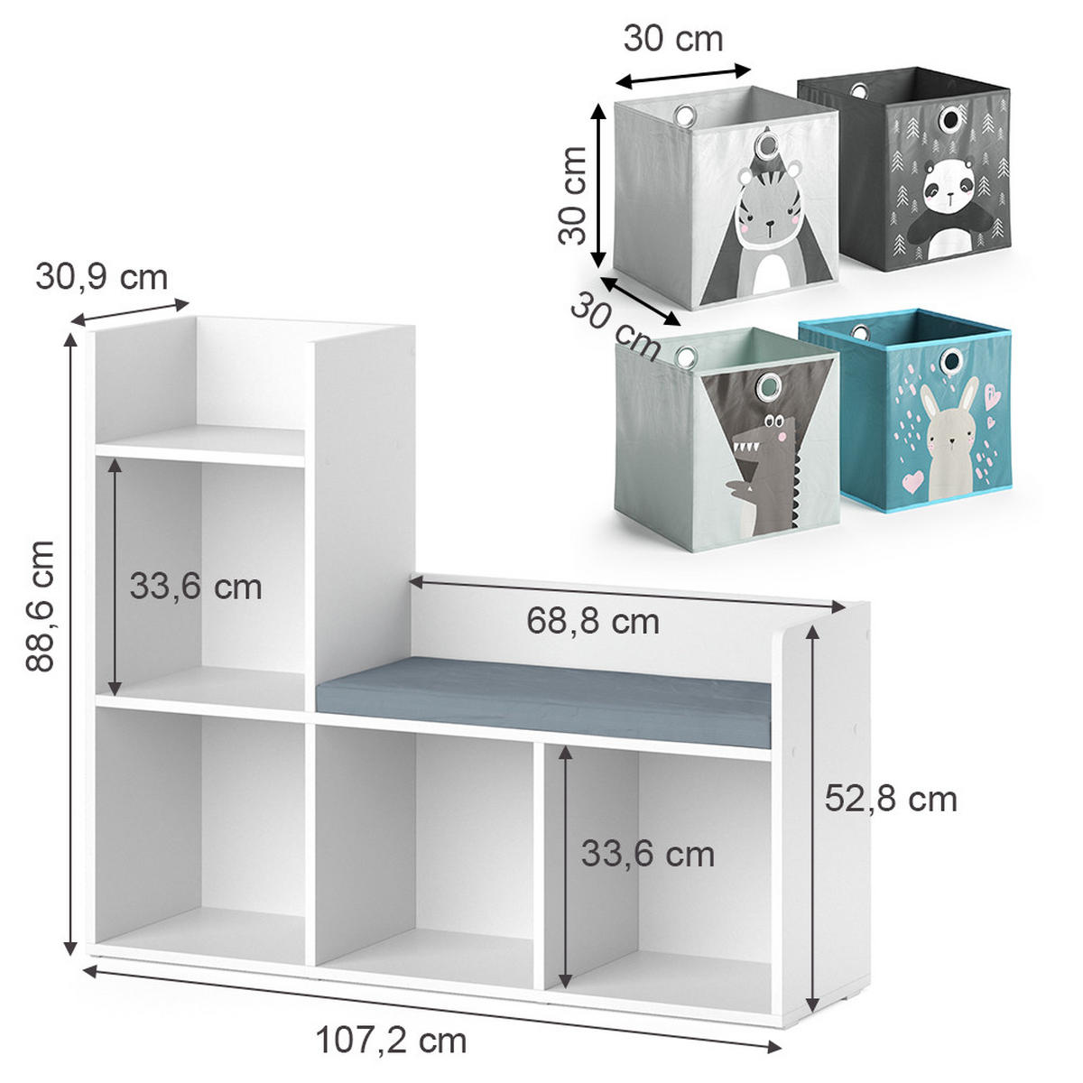 KINDERSITZBANK Luigi Weiß 107.2 x 88.6 cm mit 2 Faltboxen opt.2 - Weiß, Holzwerkstoff (107.2/88.6/30.9cm) - Vicco