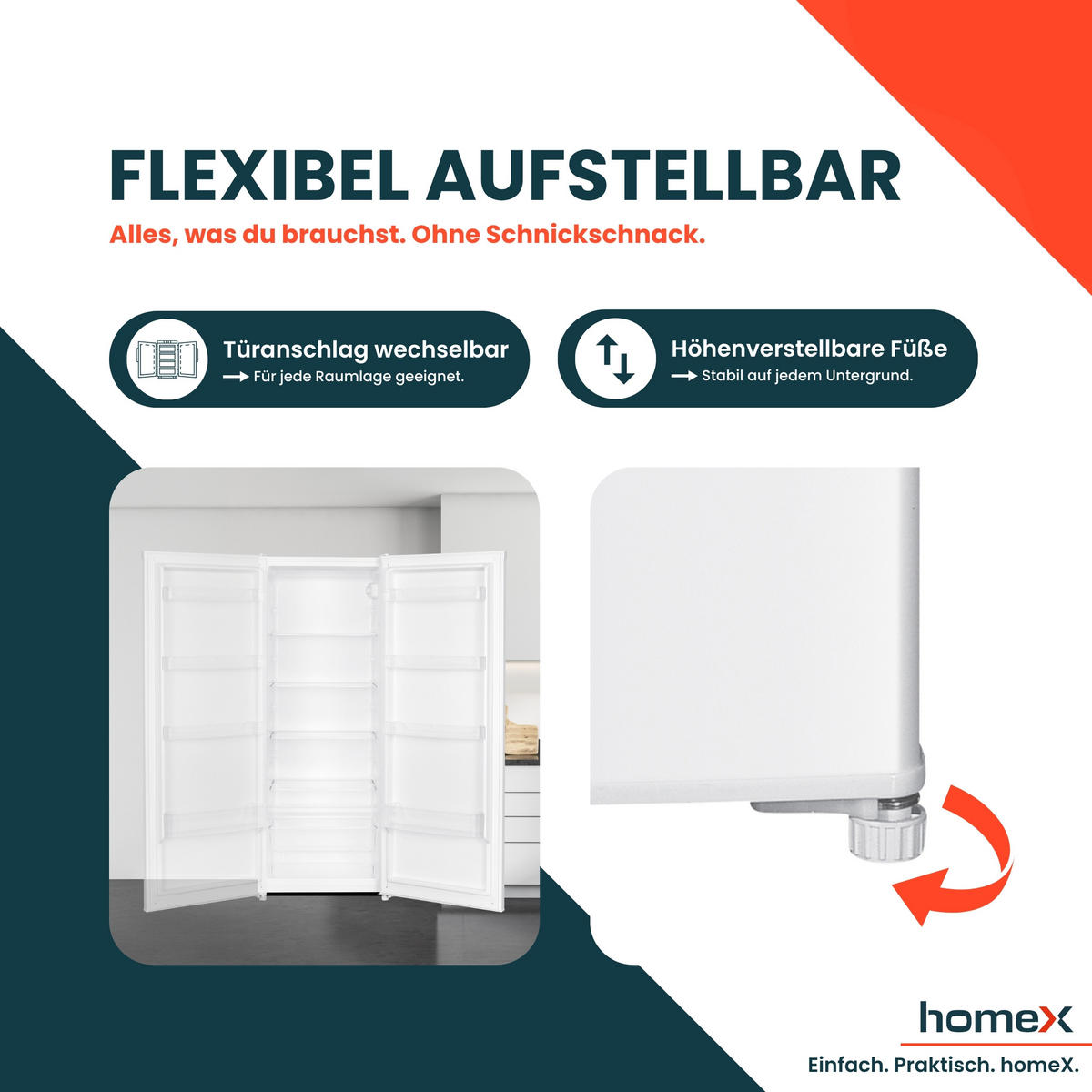 KÜHLSCHRANK ohne Gefrierfach groß - 242 Liter, freistehend, leise, weiß - Weiß, Kunststoff/Metall (54.4/142.6/55.6cm) - homeX