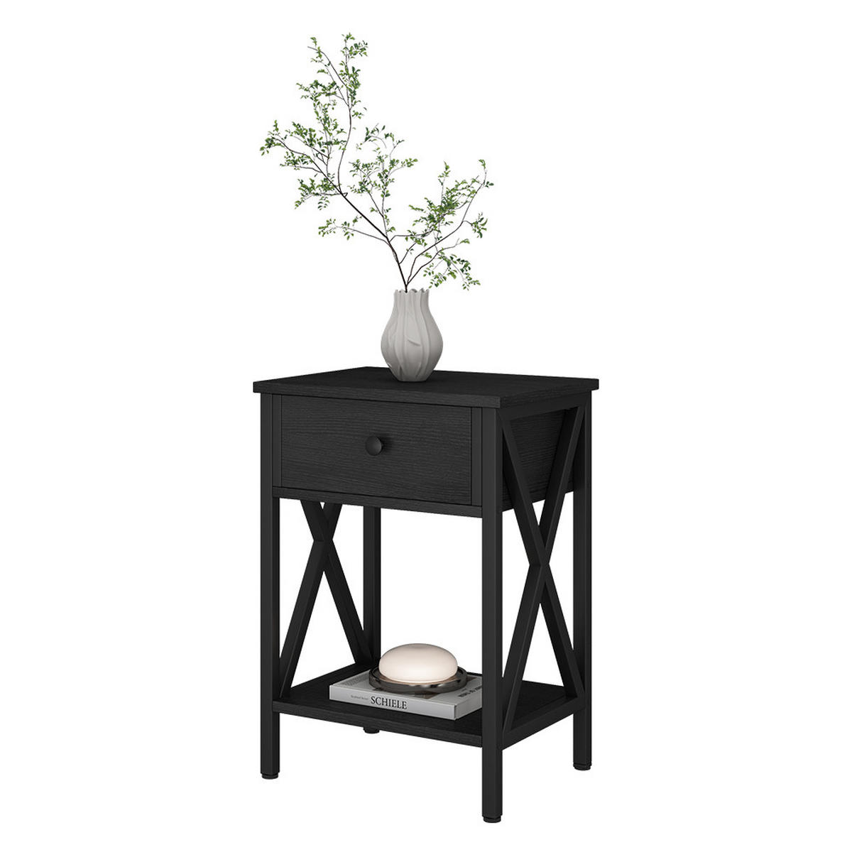 NACHTTISCH Keno Schwarz 40 x 55 cm mit Schublade - Schwarz, Holzwerkstoff (40/55/30cm) - Vicco