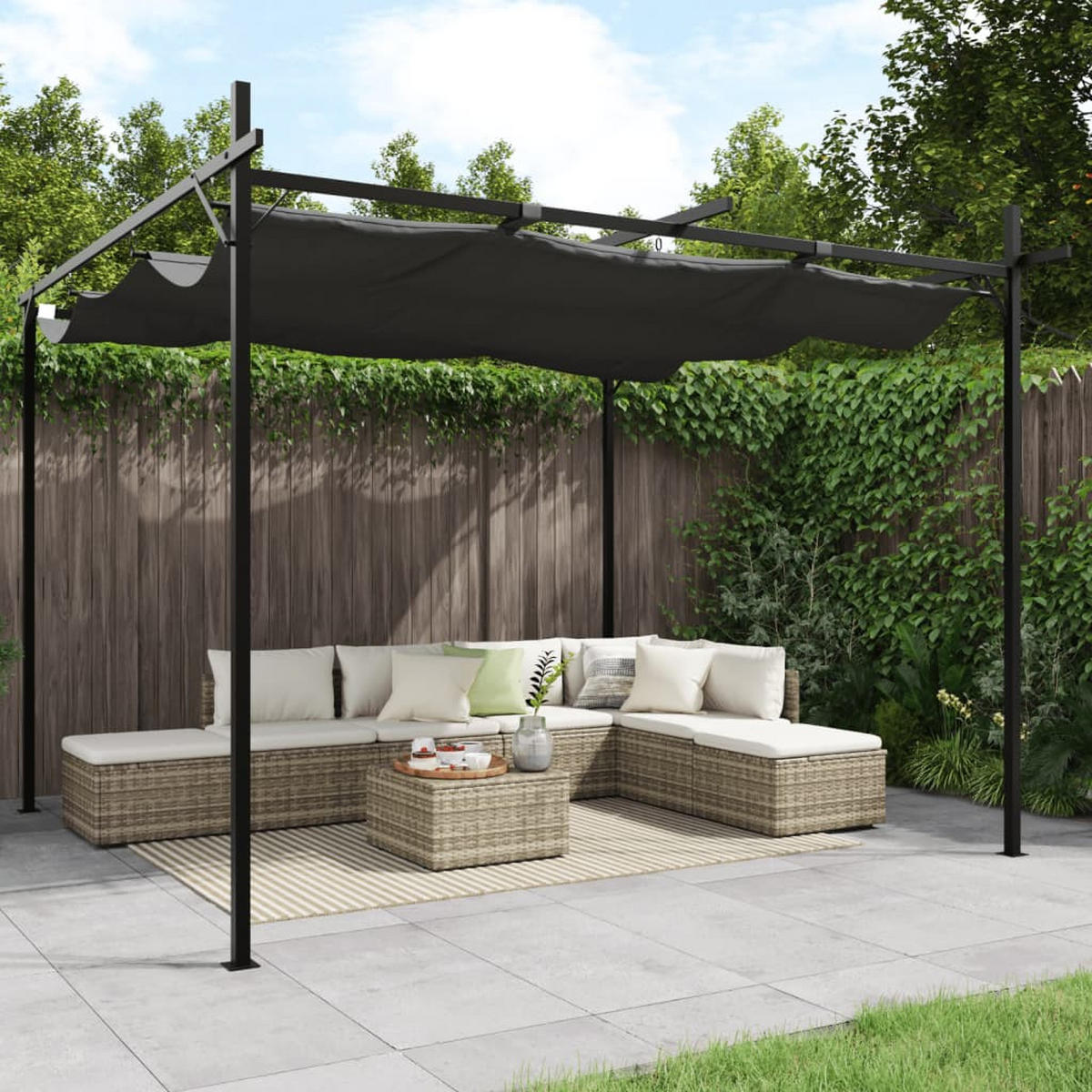 TERRASSENÜBERDACHUNG mit Schiebedach OLIMP | Anthrazit 295x292x230cm | Pergola Pavillon - Anthrazit, Metall (295/230/292cm) - DELUKE
