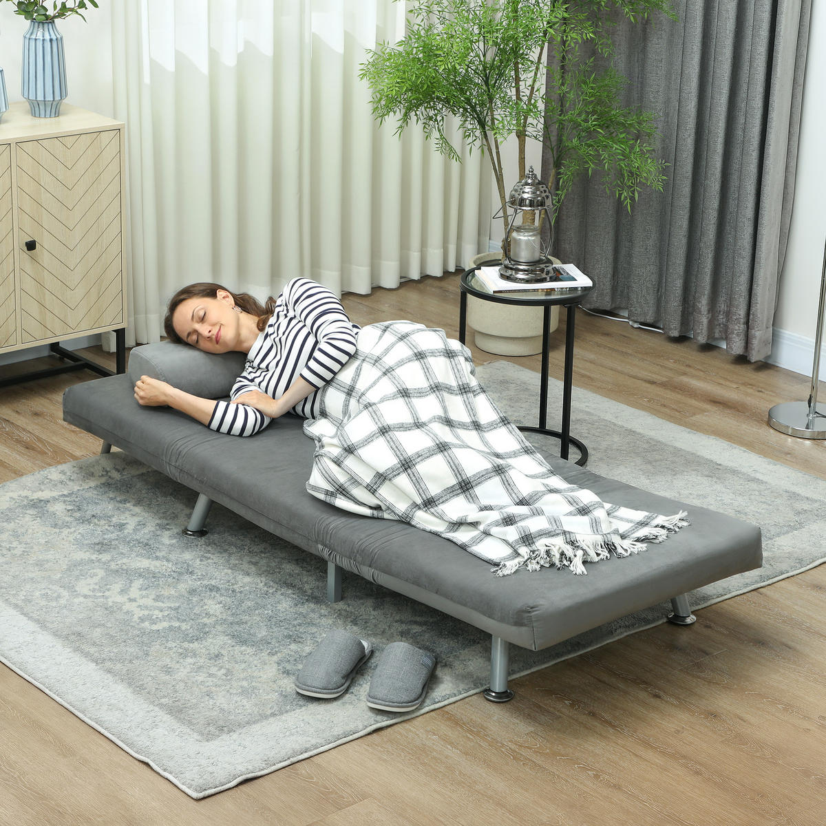 KLAPPBAR Schlafsessel Schlafsofa Klappmatratze Bett Gästebett Grau - Silberfarben/Grau, Textil/Metall (70/75/75cm) - HOMCOM