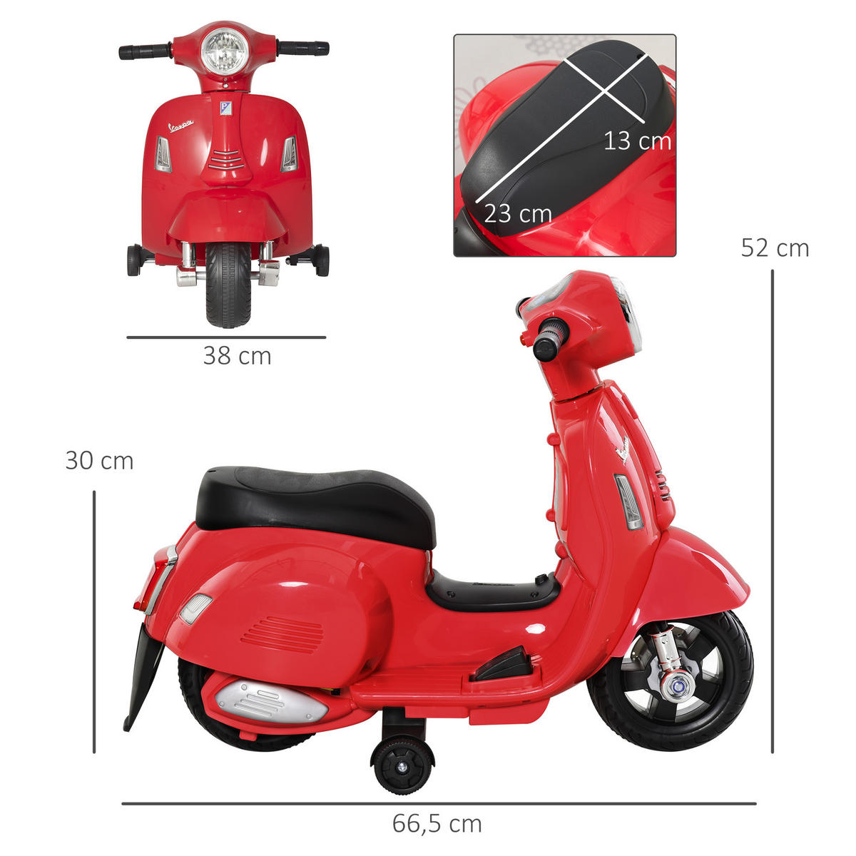ELEKTRO KINDERMOTORRAD, Grün/ Rot/Weiß, Kunststoff-+ Metall - Rot, Metall (66.5/38/52cm) - HOMCOM