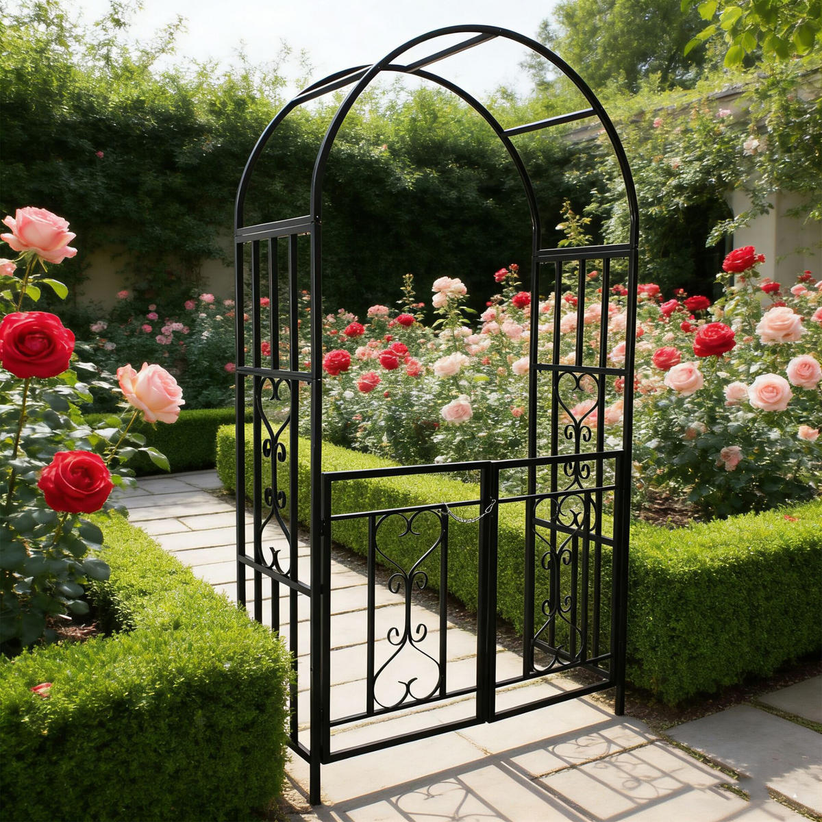 ROSENBOGEN Schwarz mit Doppeltor 206 cm - Schwarz, Metall (50/206/114cm) - Relaxdays