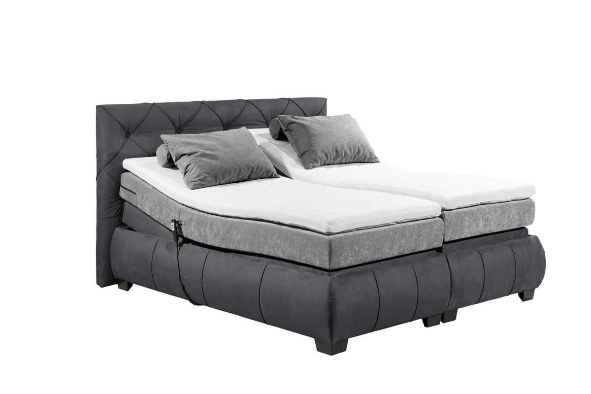 BOXSPRINGBETT 180x200 – Motorfunktion, 7-Zonen-Tonnentaschen-Federkernmatratze, Gel-Lux-Topper - Anthrazit/Schwarz, Holz/Kunststoff (180/200cm) - ed exciting design