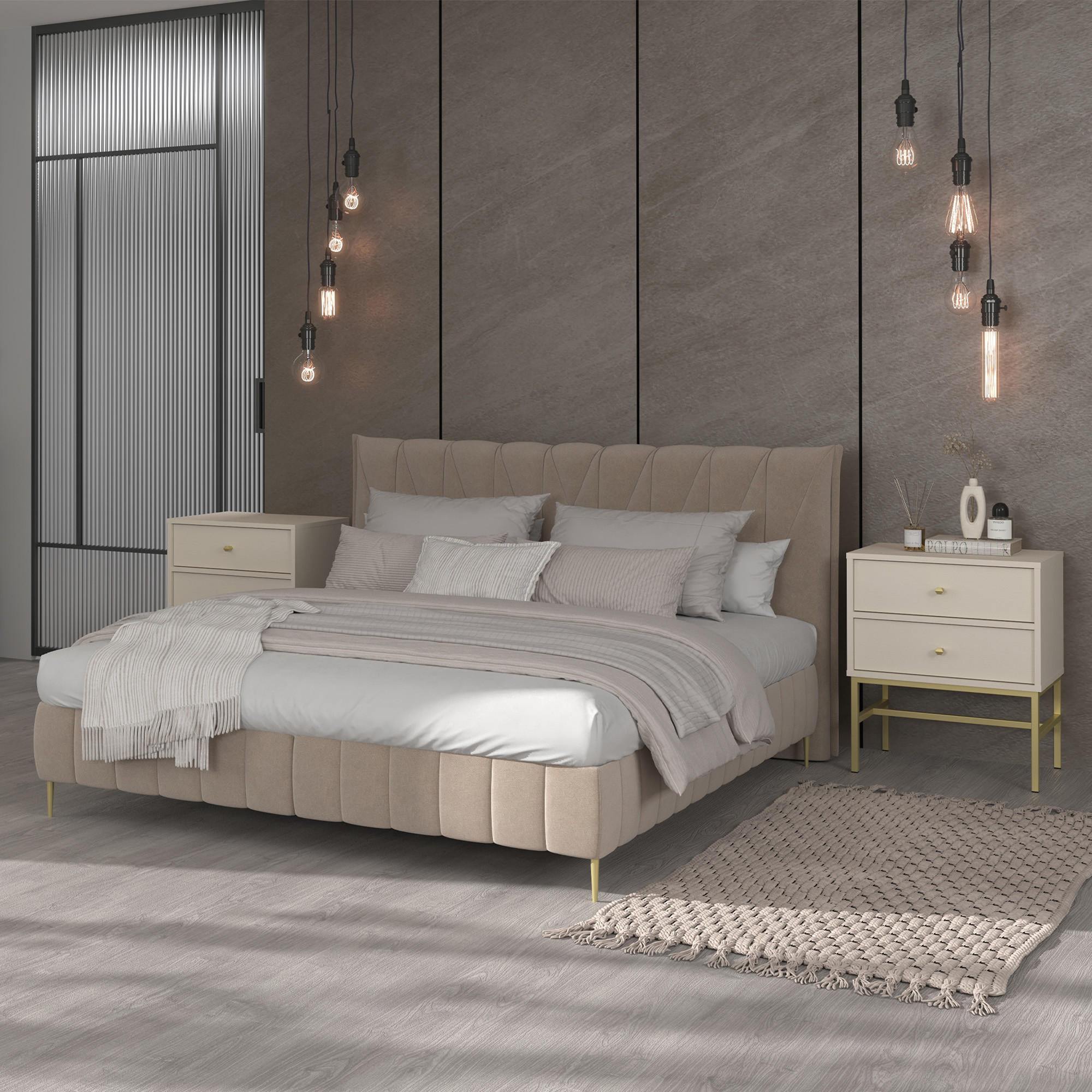 NACHTTISCH FLOREN, Creme/Gold - Creme, Holzwerkstoff/Metall (51.8/62.5/40.8cm) - KONSIMO®