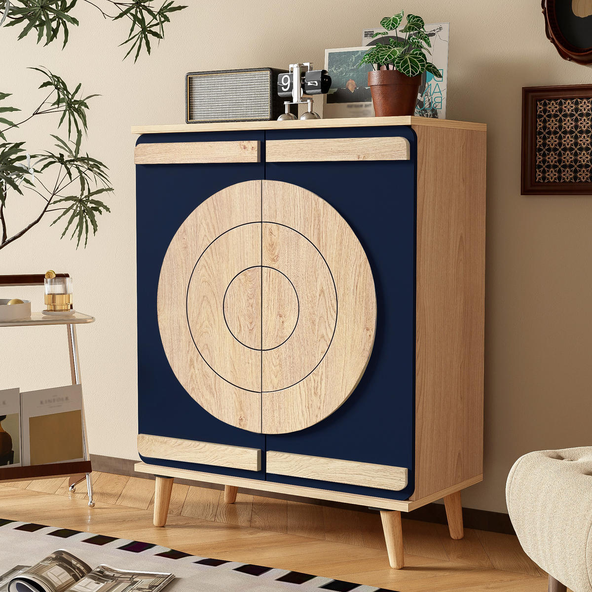 SCHUHSCHRANK aus Spanplatte 76x37x98,5cm in Blau mit Türen - Blau, Holzwerkstoff (76/98.5/37cm) - Modfu