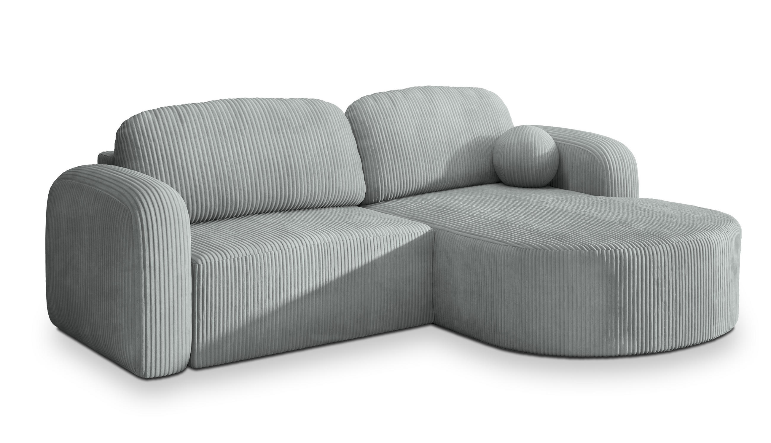 ECKSOFA AMILIA P R-S Hellgrau Kordstoff mit Schlaffunktion - Hellgrau, Holz (263/174cm) - MASSENO