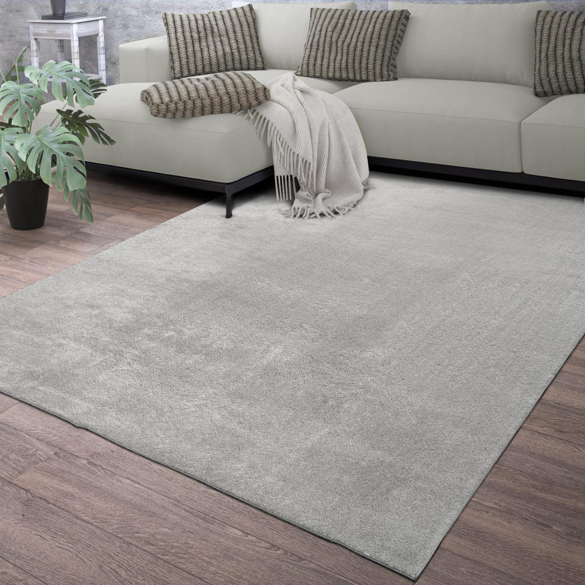 FLACHWEBETEPPICH Silberfarben 240 x 340 cm - Silberfarben, Kunststoff (240/340cm) - TT Home