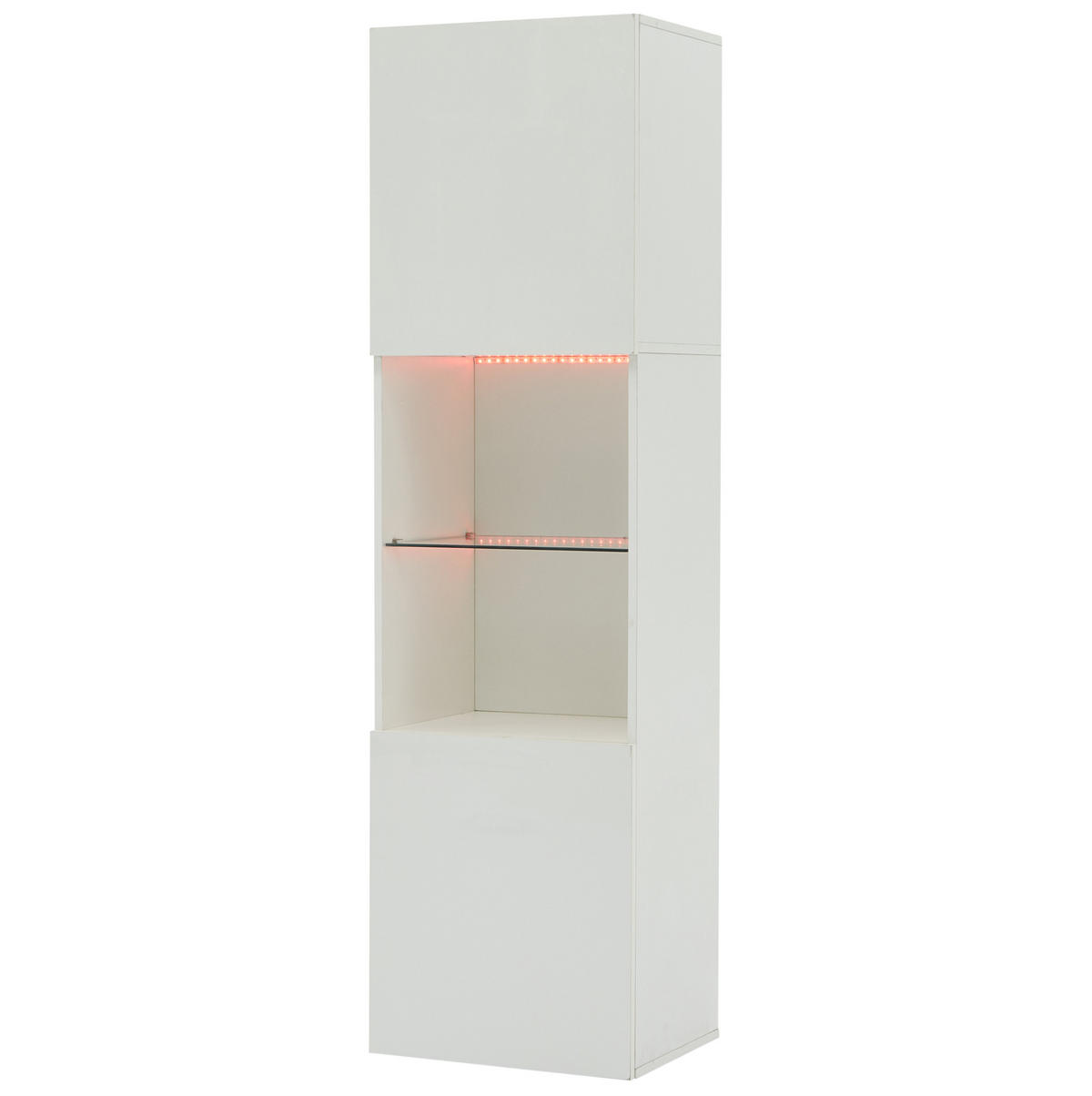 VITRINE 45/35/160 cm in Weiß Hochglanz mit LED-Beleuchtung - Weiß, Holzwerkstoff (45/160/35cm) - Flora Grace