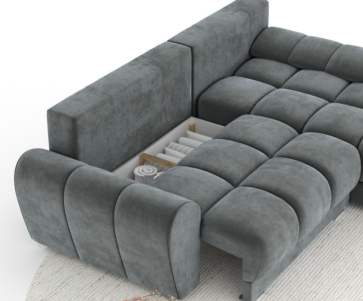 ECKSOFA MIT SCHLAFFUNKTION Peebles Dunkelgrau Samtstoff - Chromfarben/Grau, Holz/Holzwerkstoff (256/175cm) - Maison de Reve