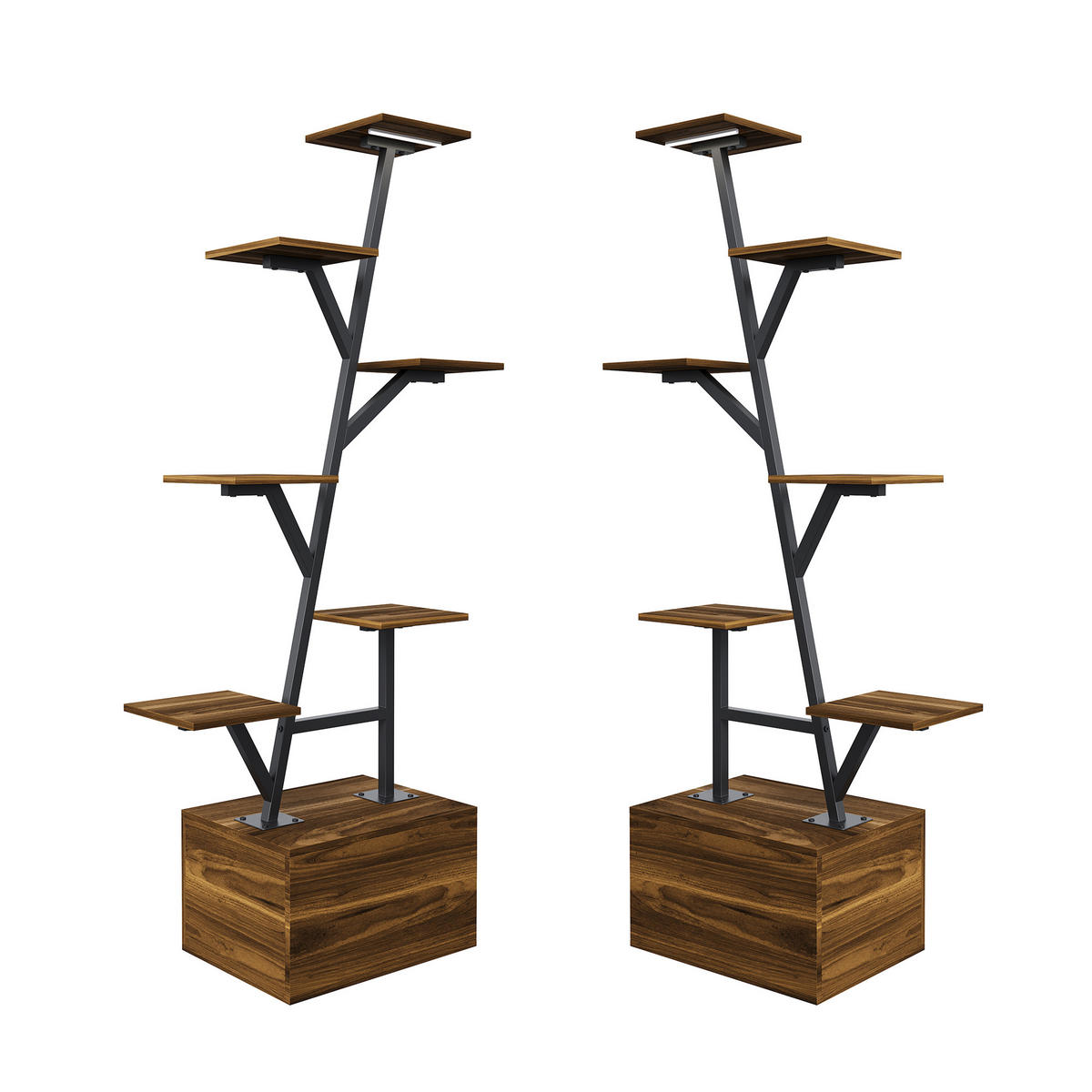 PFLANZENREGAL Tigerholz, LED-Wachstumslicht, Stauraum, 2er-Set pro Paket - Braun, Metall (40/140/30cm) - EuroLiving