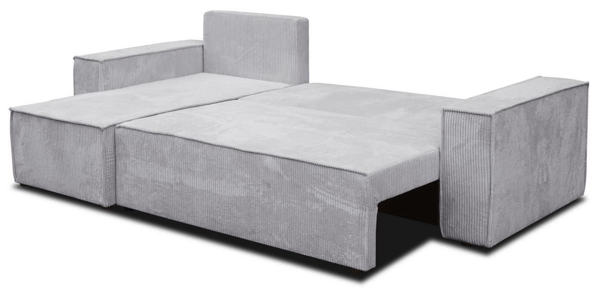 ECKSOFA Hugo L in L-Form mit Schlaffunktion und Bettkasten, Farbe: Hellgrau, Cordstoff, Ottomane Unsiversal - Hellgrau, Textil (244/145cm) - VENASI MÖBEL