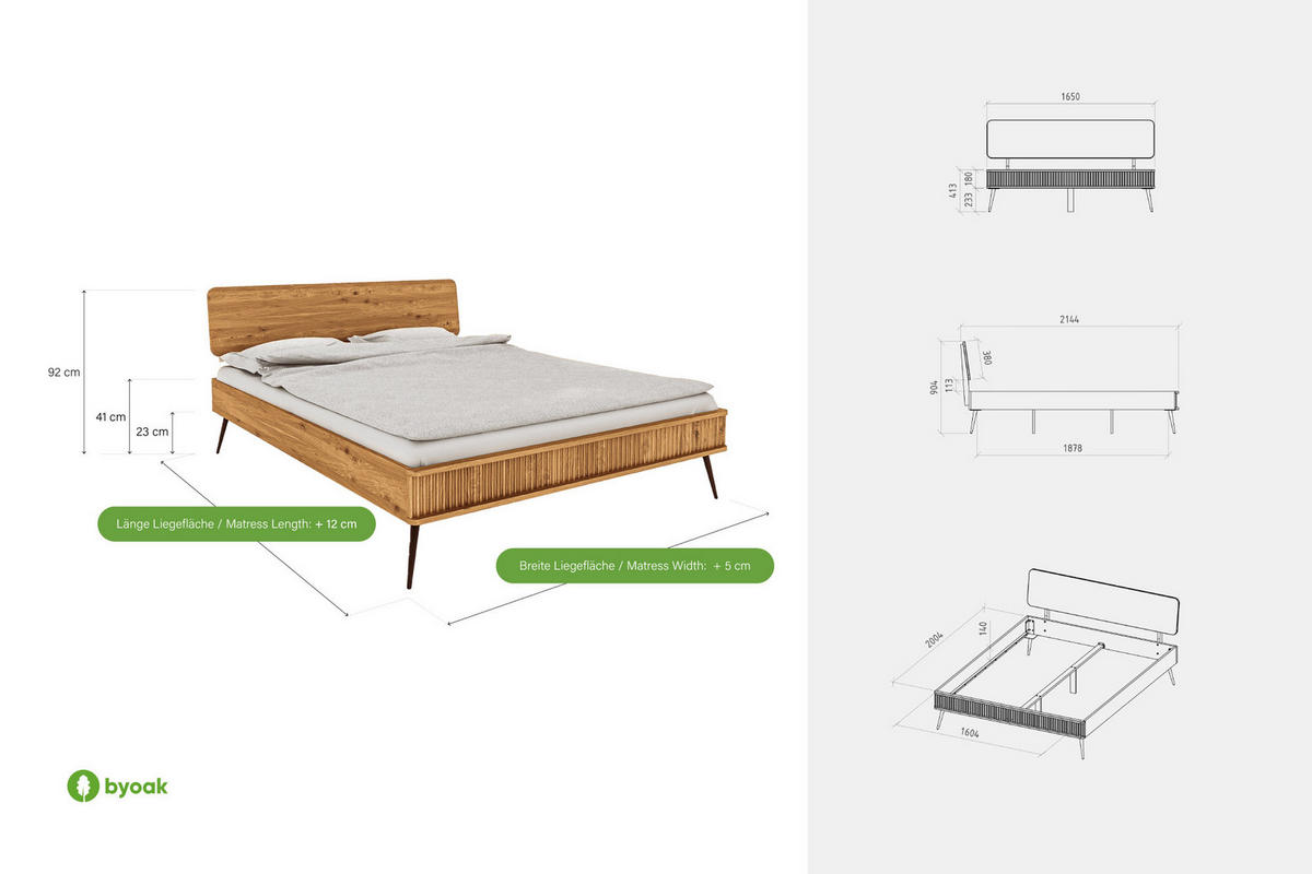 BETT LINA 1 200x220 Kernbuche - Schwarz/Kernbuche, Holz/Metall (200/220cm) - byoak