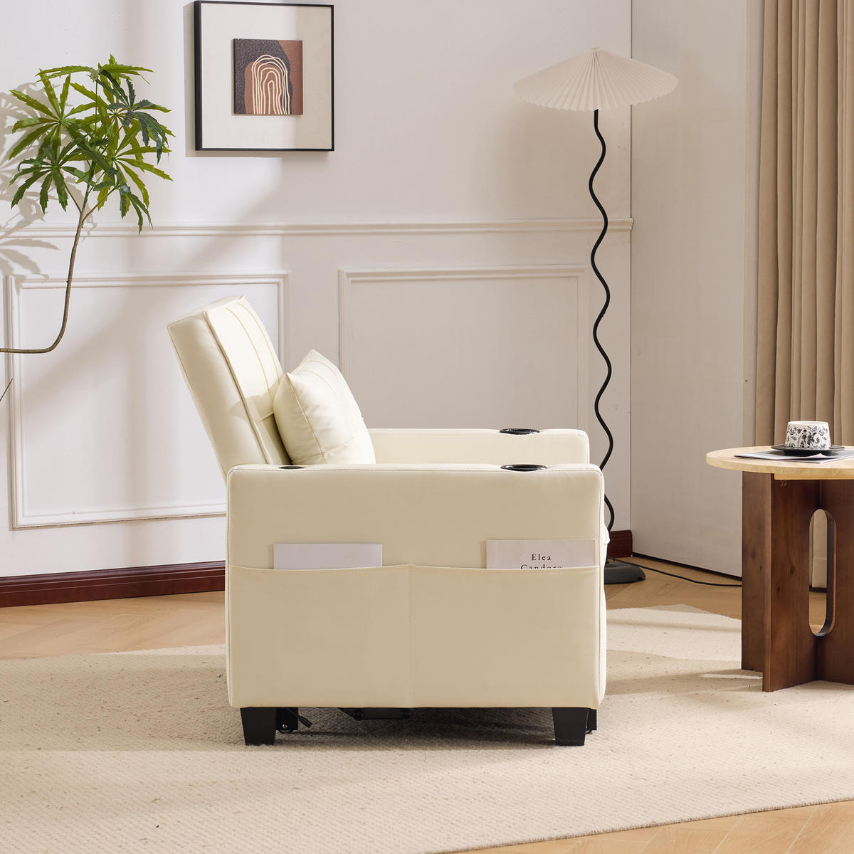 RELAXSESSEL 87/74/84 cm Cremefarben mit Getränkehaltern und USB Anschluss - Weiß, Textil (74/84/87cm) - Oxeza