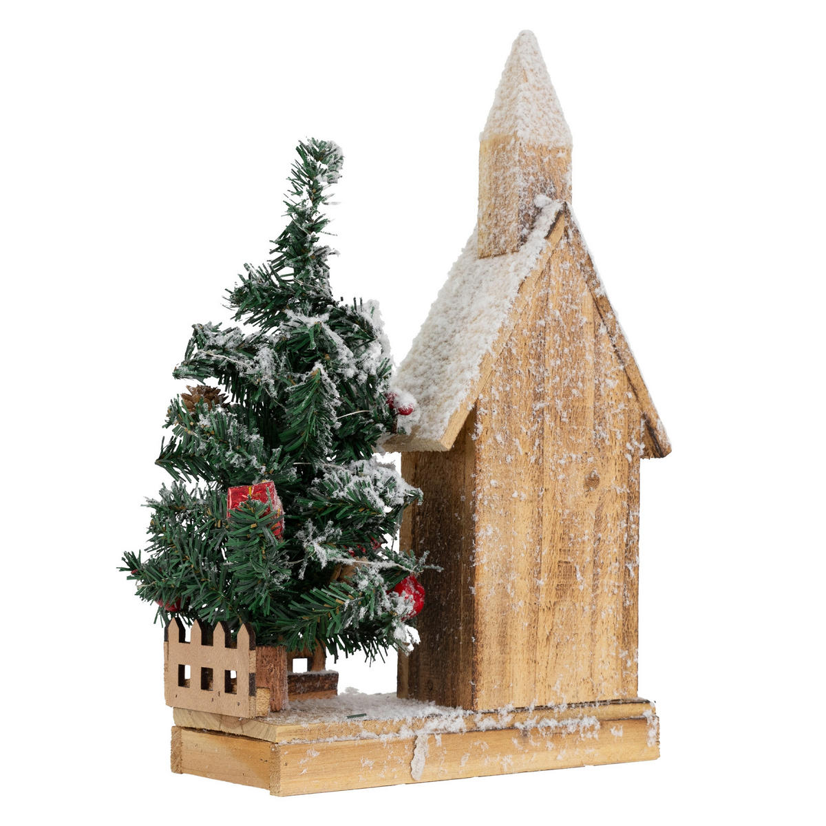 WEIHNACHT HAUS mit Baum - Braun, Holz (11/44/27cm)