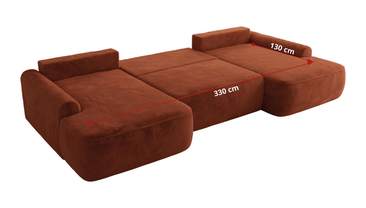 WOHNLANDSCHAFT CUBO U Orange Plüsch - Schwarz/Orange, Kunststoff/Textil (370/100/187cm) - MKS